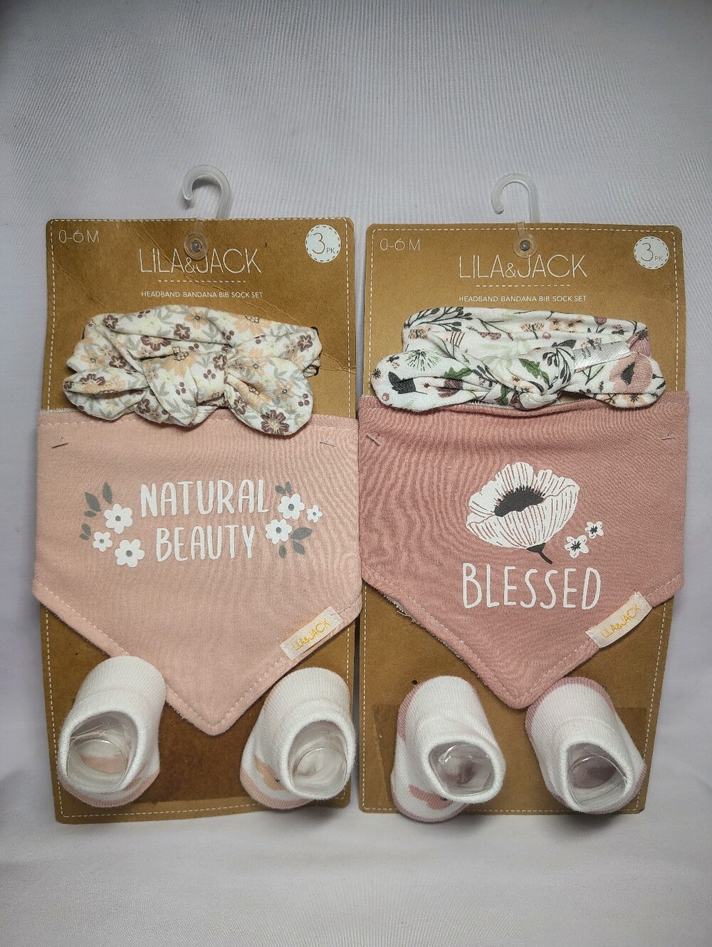 Lila & Jack 'Natural Beauty' & 'Blessed' Headband, Bandana Bib & Socks 0-6 Month